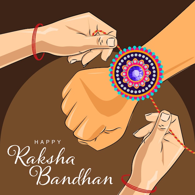 幸せなラクシャバンダンの妹は、ラキの結び目を私たちの兄弟の手に結びつけることです