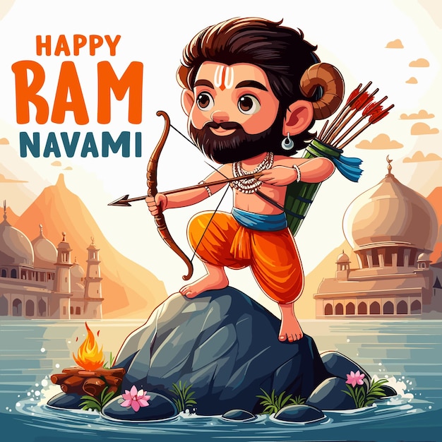 활 화살 터 일러스트레이션 디자인으로 인도의 Ram Navami 축제를 축하합니다.