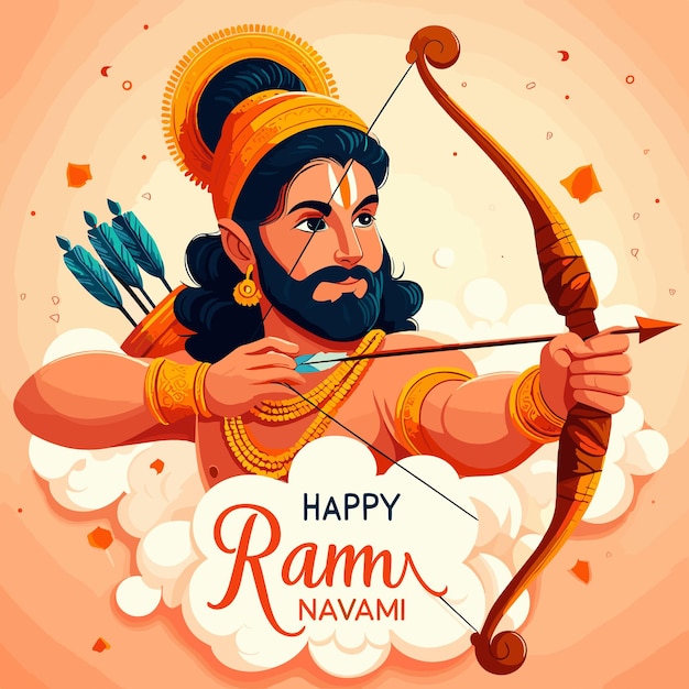 Vector happy ram navami festival of india lord rama with bow arrow vector illustration design