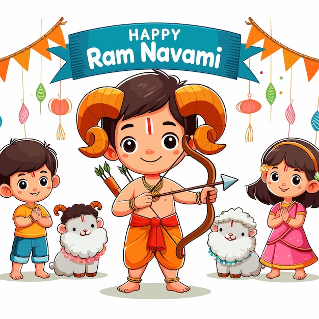 활 화살 터 일러스트레이션 디자인으로 인도의 Ram Navami 축제를 축하합니다.