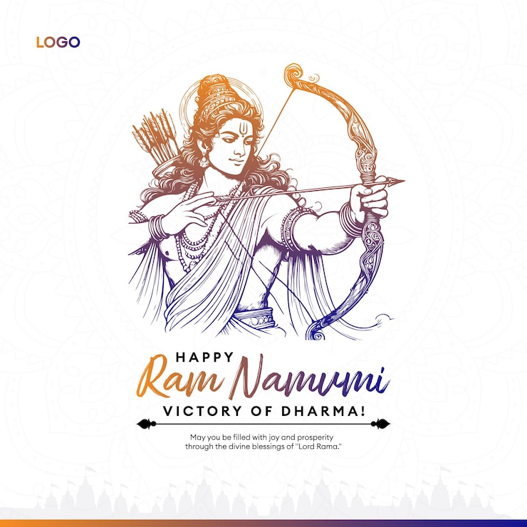 Vector happy ram navami greeting card divine illustration of lord rama