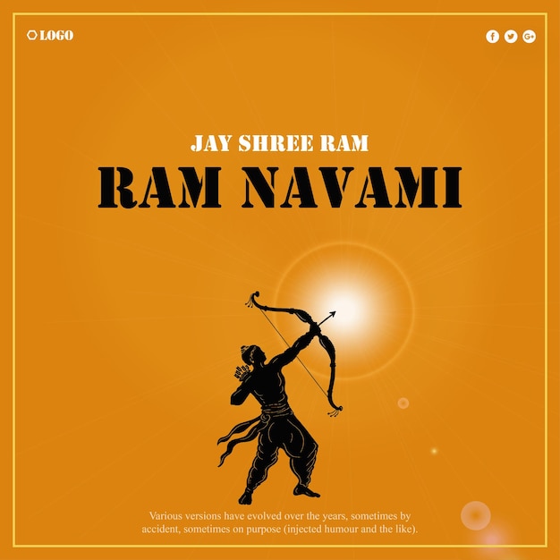 Happy ram navami greetings orange black background indian hinduism festival social media banner free vector