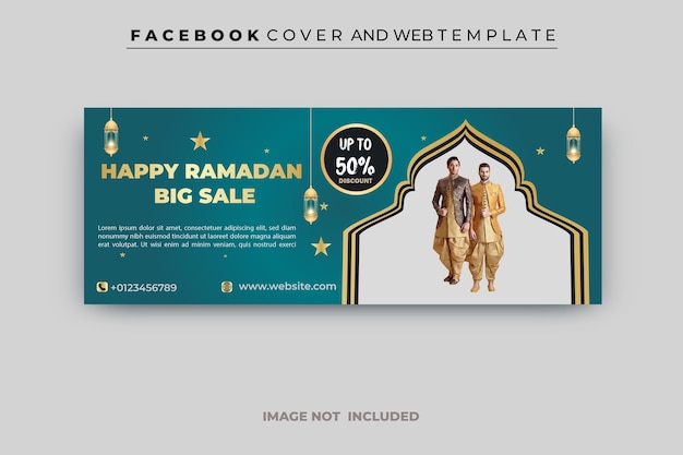 A happy ramadan big sale ad with a man and a woman