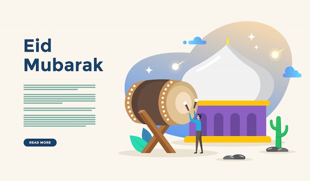 Happy ramadan kareem greeting concept with people character for web landing page template