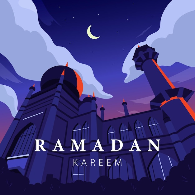 Felice ramadan kareem desiderio illustrazione vettoriale. ramadan kareem significa generosa celebrazione musulmana.