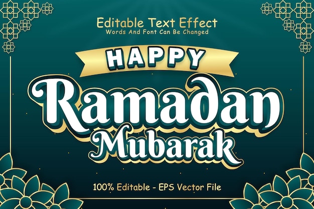 Happy ramadan mubarak effetto testo modificabile 3 dimensioni in rilievo stile moderno