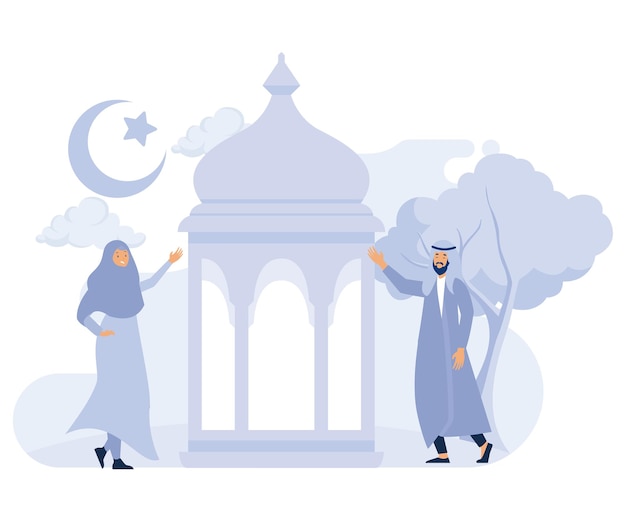 Happy ramadan mubarak greeting concept flat vector modern illustration