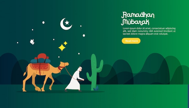 Concetto felice di saluto del ramadan mubarak con il carattere della gente