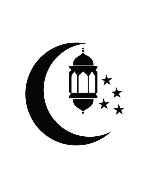 Vector happy ramadan mubarak icon black and white image of a mosque with a star and stars