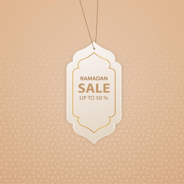 Happy ramadan sale label on the islamic background Vector