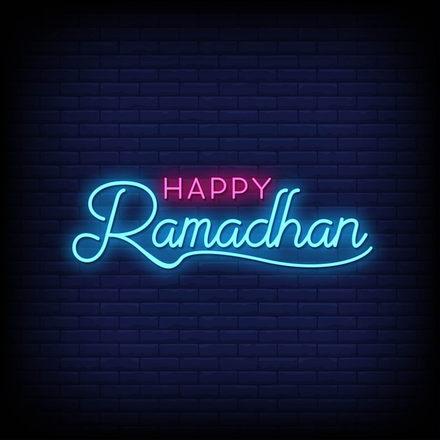 Happy Ramadhan Neon Signs Style text  