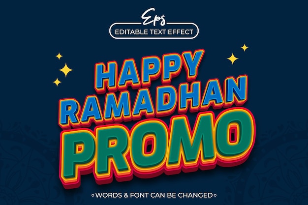 Vettore template di effetti di testo modificabili per l'happy ramadhan promo