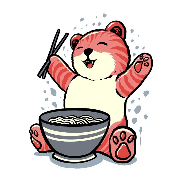Иллюстрация счастливой кошки рамэн