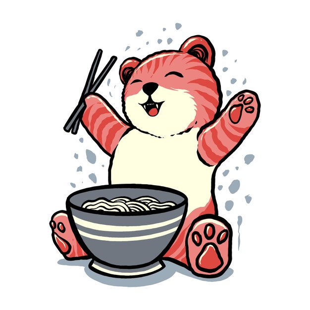 The happy ramen cat illustration