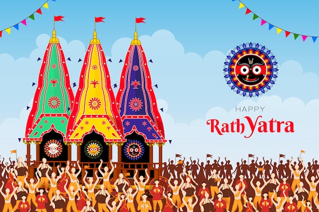 Vector happy rath yatra celebration for lord jagannath balabhadra and subhadra