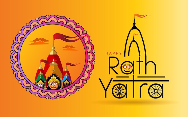 Happy rath yatra greeting with illustration and typography logo