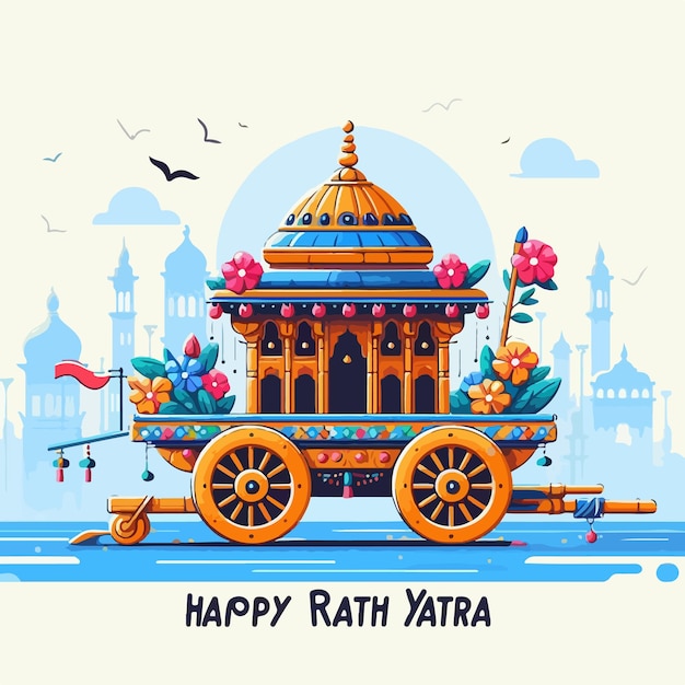Happy rath yatra indian festival vector Lord Jagannath Balabhadra and Subhadra