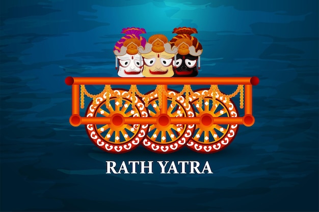 Vettore felice rath yatra con lord jagannath balabhadra e subhadra illustrazione vettoriale