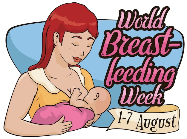 Happy red haired mom caring for her baby during World Breastfeeding Week