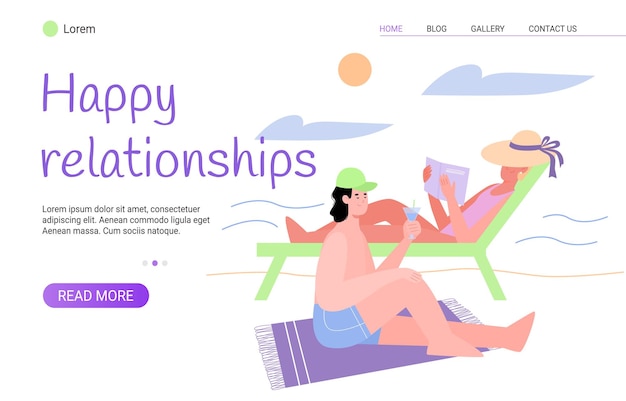 Happy relationship template with couple spending summer vacation together