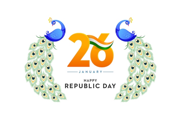 Vector happy republic day 26 januari trio kleuren indiase vlag pauw decoratie