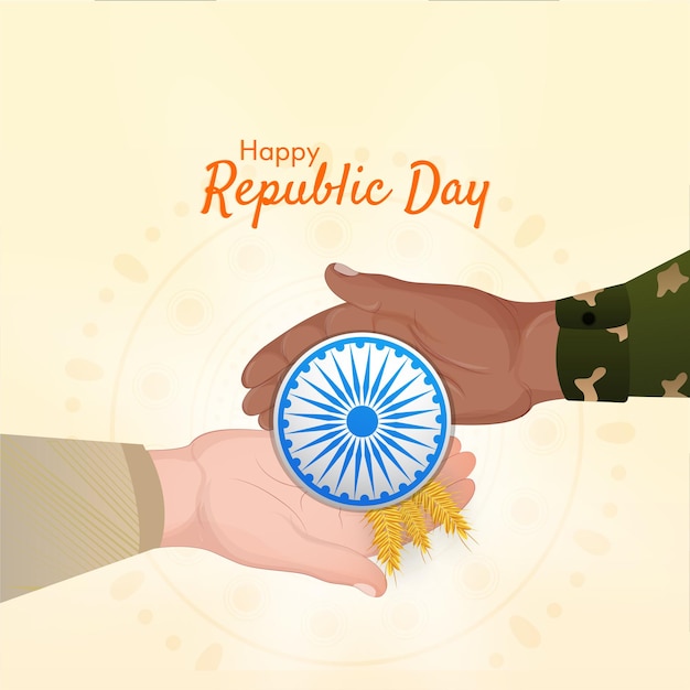 Happy Republic Day Concept With Human Hands Holding Ashoka Wheel