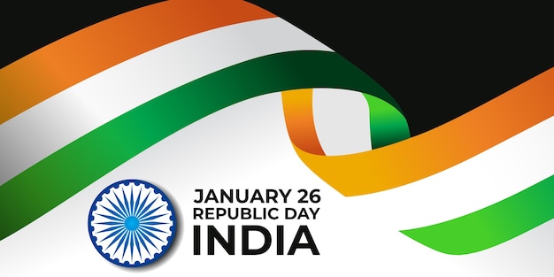Felice festa della repubblica india 26 gennaio banner illustrazione con sventolando bandiera tricolore