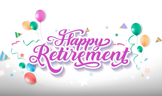 Vector happy retirement lettering card banner design