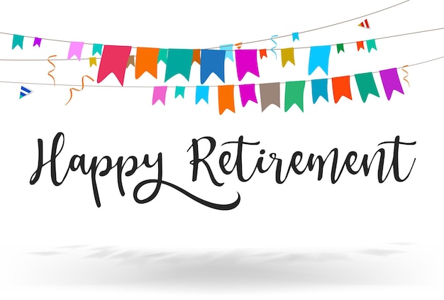 Vettore disegno del banner della carta happy retirement lettering