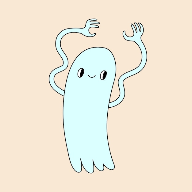 Счастливый ретро танцующий призрак groovy хиппи хэллоуин иллюстрация шаблон для стикера плаката