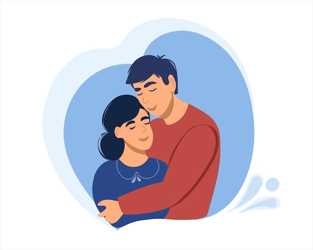 Vector happy and romantic man hugging a woman. young married couple spend time happily together.