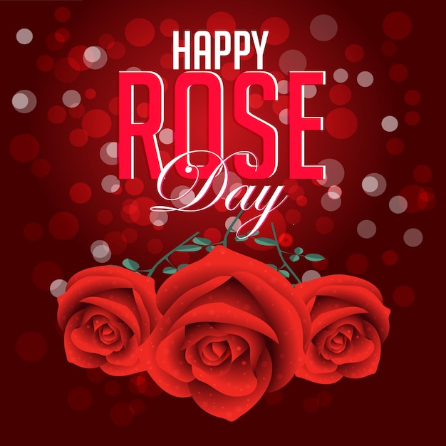 Happy rose day typography text with attractive red bokeh background