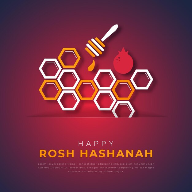Vector happy rosh hashanah day poster banner background in paper cut style vector illustration