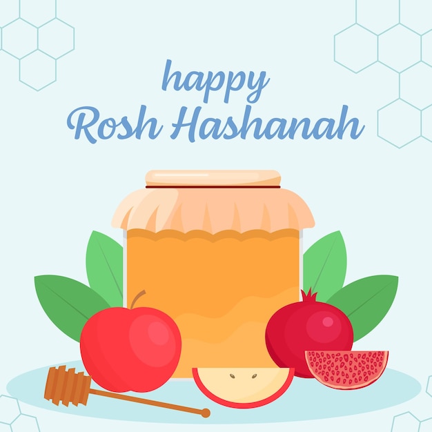 happy rosh hashanah illustration in flat design style