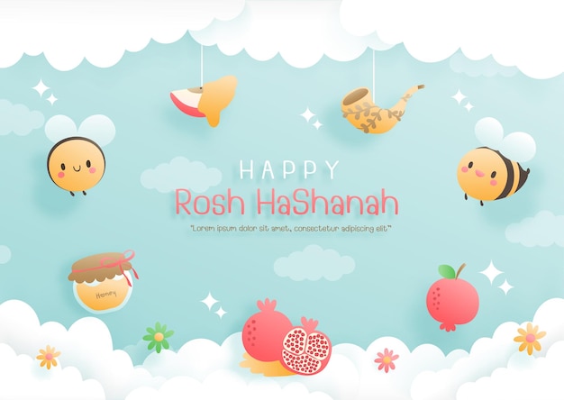 Happy Rosh Hashanah papercut style Vector illustration