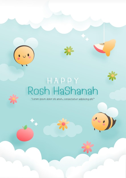 Illustrazione vettoriale in stile ritratto cartaceo di happy rosh hashanah