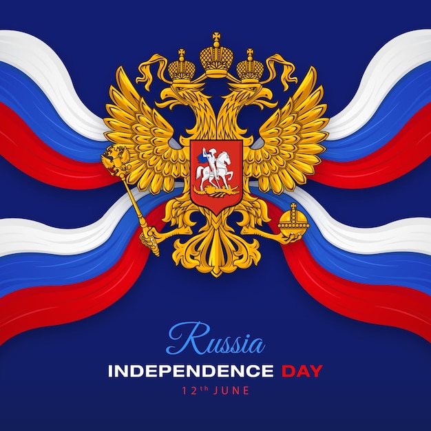 Happy Russia Independence Day with Russian Federation Emblem