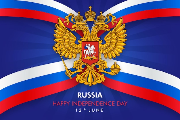 Happy Russia Independence Day with Russian Federation Emblem