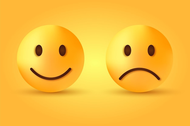 Emoji felici e tristi - faccina sorridente o triste - emoticon di feedback