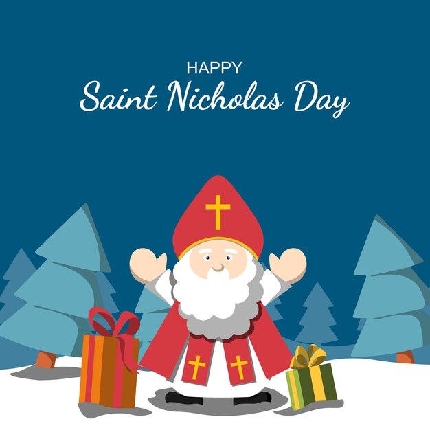 Happy Saint Nicholas Day background Design with cartoon character