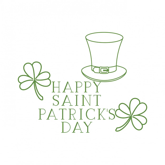 Happy saint patrick`s day label with clover and elf hat