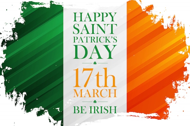 Vector happy saint patrick's day vakantie banner met ierse vlag kleuren penseelstreek