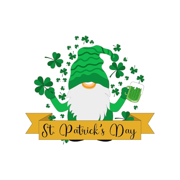 Happy saint patrick's day with  clover and beer in the hands of gnomes background design