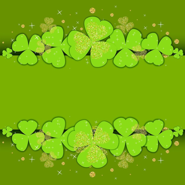 Happy saint patricks day greeting poster with glitter shamrock clover leaves