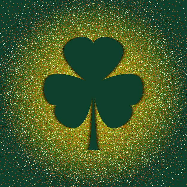 Happy saint patricks day greeting poster with glitter shamrock clover leaves