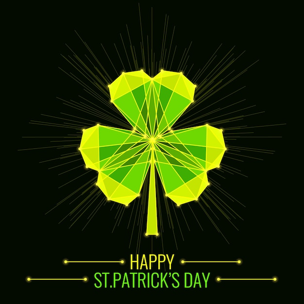 Happy saint patricks day greeting poster with glitter shamrock clover leaves