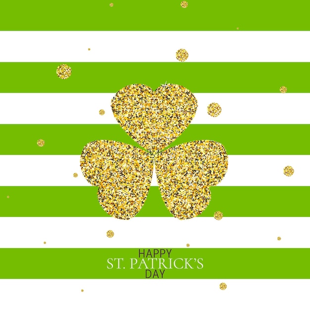 Happy saint patricks day greeting poster with glitter shamrock clover leaves