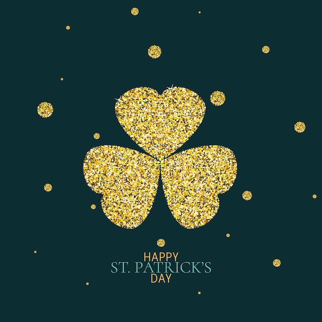 Vector happy saint patricks day greeting poster with glitter shamrock clover leaves