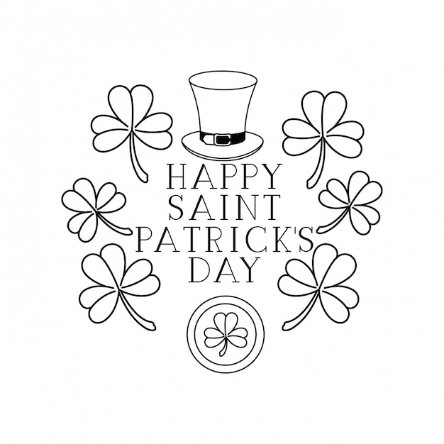 Happy saint patricks day label with clover and elf hat