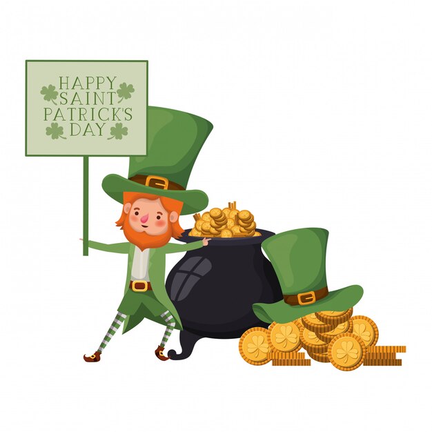 Happy saint patricks day label with leprechaun character